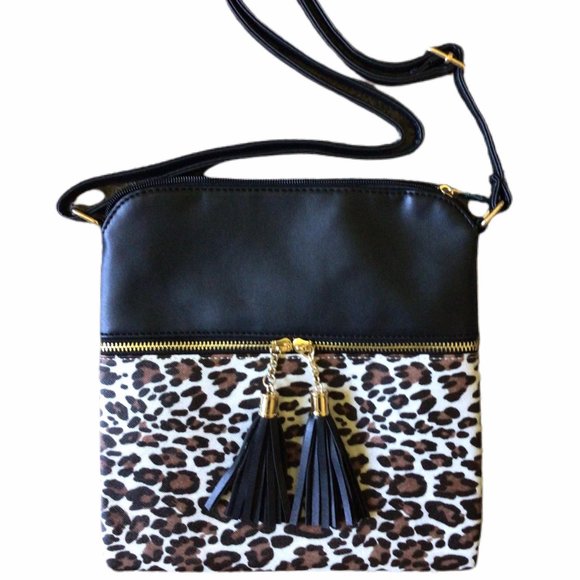New Leopard Tassel Crossbody Bag - Black or Brown - Picture 2 of 3